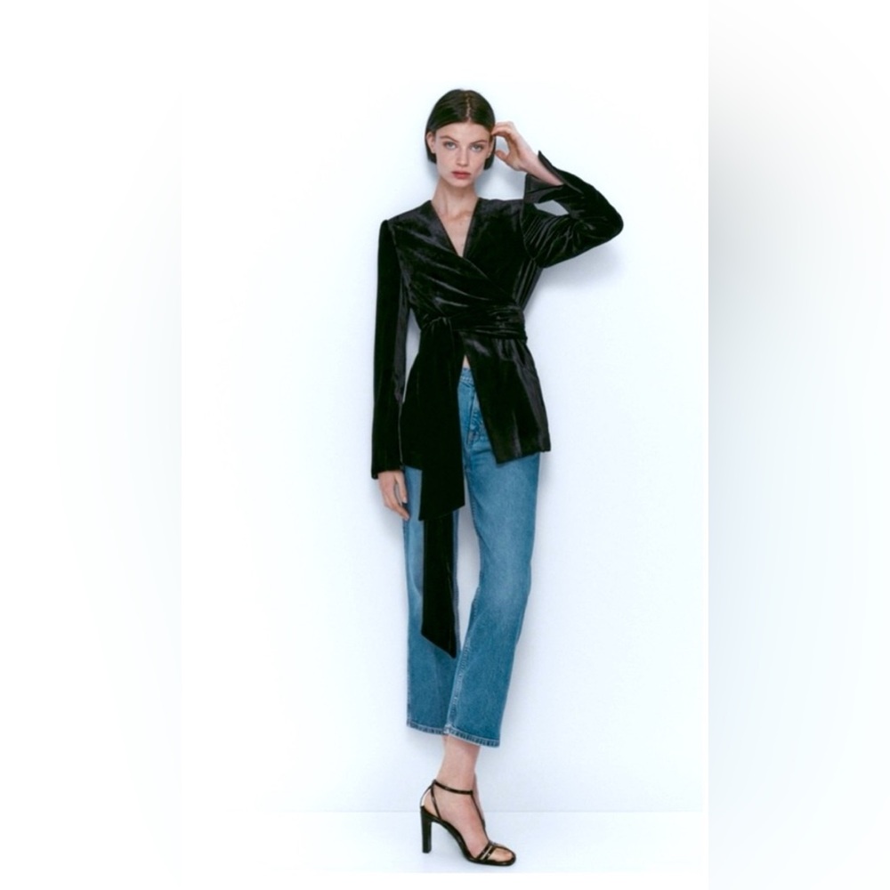 Massimo Dutti Black Velvet Wrap blazer